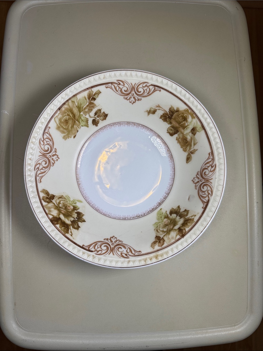 Antique Silesia Germany Porcelain Floral Serving Bowl Roses Old Ivory